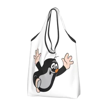 Mole Happy Торби за Многократна употреба За Пазаруване Сгъваеми 50 КИЛОГРАМА Тегло Капацитет Krtek Little Maulwurf Сладък Cartoony Еко-Чанта Здрав