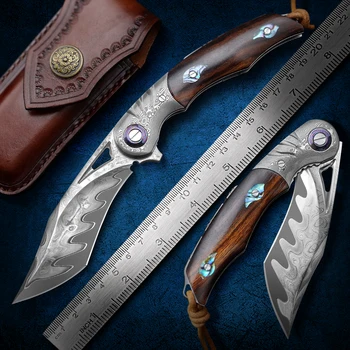 NEWOOTZ Висококачествен сгъваем нож от тройната стомана, джобен нож от пустинен желязо с дървена дръжка, Походный ловен тактически нож на открито