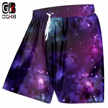 OGKB Летни Мъжки боксови шорти с 3D-принтом Лилав Цвят с шарени Космическа Звезди, плажни шорти за плуване в стил хип-хоп и Пънк.