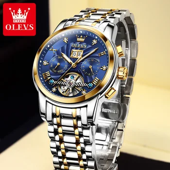 OLEVS 9910 Луксозни оригиналните механични часовници за мъже с кухи виртуален скелет, автоматични мъжки ръчни часовници, водоустойчиви часовници от водеща марка
