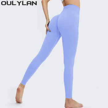 Oulylan Панталони за йога телесен цвят с висока талия 2024 Безшевни гамаши за фитнес и Спортни дамски панталони с висока талия и бедра, стегнати хълбоци прасковен цвят на цвят.