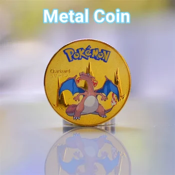 Pokemon Coine Метални Монети Pokémon Златни Charizard Vmax Аниме Възпоменателна Монета Пикачу Мьютво Сребърни Железни Карти, Игри Детски Играчки