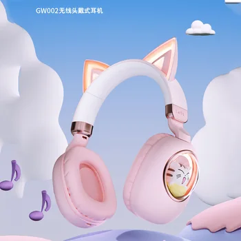 RGB Мультяшные слушалки с кошачьими уши Bluetooth Сгъваема HiFi Слушалки с микрофон за iPhone Huawei Samsung Детски ушите