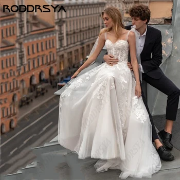 RODDRSYA Скъпа Сватбени рокли за спагети презрамки Романтично тюлевое сватбена рокля, Секси рокля без ръкави с отворен гръб Novias Boda