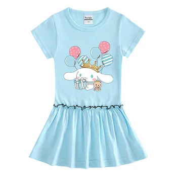 Sanrio Hello Kitty Kuromi My Melody Cinnamoroll2023, Лятна Корея детски дрехи, рокля с къс ръкав, детско