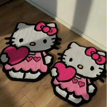 Sanrio Hello Kitty, Плюшена подложка за пода, Cartoony Kt Cat Kawaii, Сладък Cartoony Нескользящий Имитационный Вълнен килим, Прикроватное украса на стаята