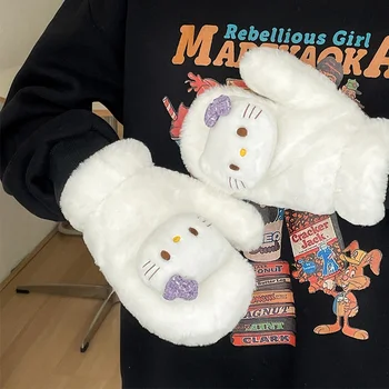 Sanrio Kawaii Ръкавици Hello Kitty Модел Аниме, Сладко Момиче, Нови Красиви Минерални Сгъстено Ветроупорен Меки Велосипедни Ръкавици На Бретелях