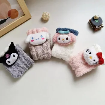Sanrio Коралови кадифени чорапи Kawaii Hello Kitty Kuromi с анимационни мелодия Лолита 