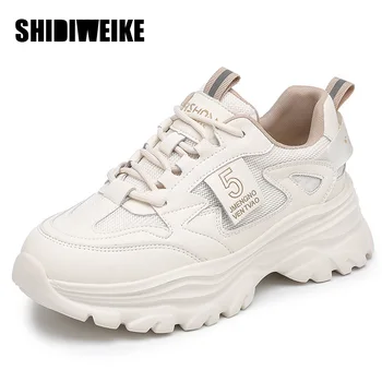 SDWK 5,5 см Пролетно Кожени Дамски Обувки За Татко, Маратонки На платформа За Възрастни, Летни Ежедневни Огромни Маратонки, Дамски Спортни Обувки На Дебела Подметка