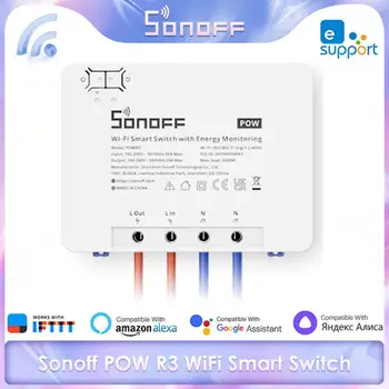 SONOFF POW R3 Измерване на мощността на WiFi 25A Интелигентен превключвател за Защита от претоварване Приложение Ewelink Дистанционно управление на Работата с Алекса Google Home