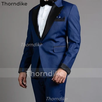 Thorndike 2022 Елегантен Однобортный Мъжки бизнес костюм в Тъмно син цвят За Официални партита на Младоженеца, Комплект Мъжки костюми от 2 теми (Яке + панталон)
