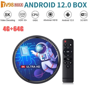 TV98MAX TV Box 2.4 G + 5G WIFI + мултимедиен плейър Blutooth5.0 H265 TV98 Лесен за използване британски щепсел