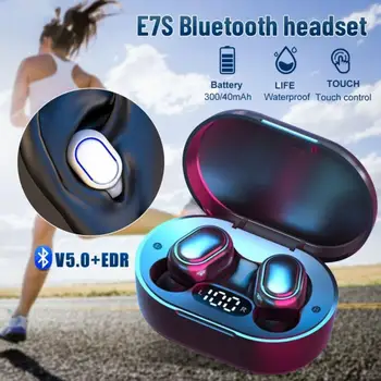 TWS Bluetooth Слушалки Безжични Слушалки E7S Bluetooth 5.0 9D Стерео Bluetooth Слушалки, Спортни, Музикални Слушалки за Xiaomi Redmi