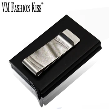 VM FASHION KISS, метална скоба за кредитни карти, RFID заключване, Алуминиева кутия, Портфейли, Мъжки, женски, Тънък портфейл калъф за документи за самоличност, луксозен портфейл