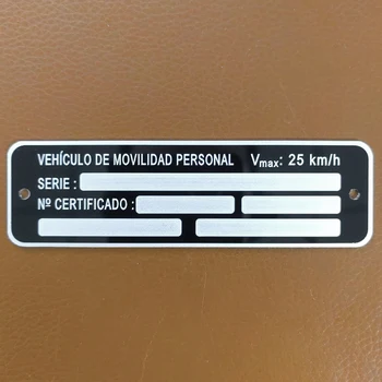 VMP VEHICULO DE MOVILIDAD PERSONAL SERIE NO CERTIFICADO Алуминиев Автомобилен Регистрационен номер идентификационен номер, Идентификация етикет