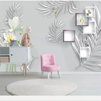 wellyu Потребителски тапети 3d ръчно рисувани перлено бял лист скоростна lotus TV фонови картинки дневна спалня стенопис papel de parede