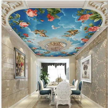 wellyu Потребителски тапети 3d тапети Европейския перлено бял модел небесен ангел розета на тавана на зенит стенопис тапети 3d papel de parede