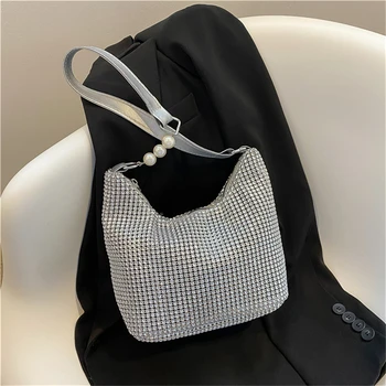 Women IN Fashion Кристал Square Ladies Bag Messenger Bag Designer Pearl Chain Shoulder Corssbody Bags Чанта Дамски Франзела