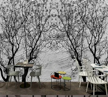 Xuesu Потребителски абстрактни черно-бели клони голяма фреска хол разтегателен ТЕЛЕВИЗИЯ фоново украса стенопис тапети