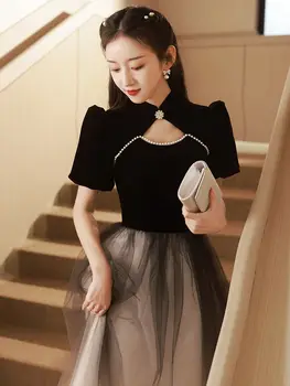 Yourqipao, Китайското вечерна рокля Cheongsams, женско, 2023, черна, дълга пола Hanfu за абитуриентски бал, рокли за коктейли, Vestidos De Noche