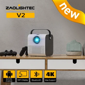 ZAOLIGHTEC V2 Преносим мини-led smart проектор с Android и Wifi за Домашно кино Видео за кино Full HD Max 1080P, 4k Смартфон