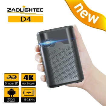 ZAOLITGHTEC D4 Mini 4K 3D проектор 1080P Smart Андроид Wifi LED DLP Домашно кино Открит Преносим мини проектор с батерия