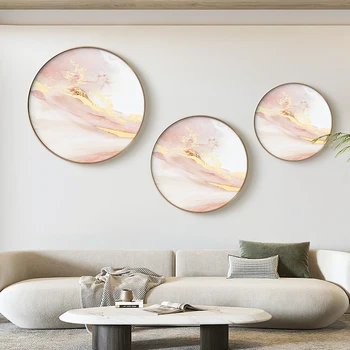 Абстрактна кръгла картина върху платно, живопис и графика, съвременно изкуство Розово небе над реката, плакати за декорация на дома за хол, спалня