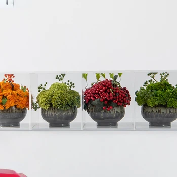 Акрилна кутия, имитирующая зелено растение, витрина за флора изкуство, поставка за кафе Bogu, цвете за чаено маса, нов цветя за чайната стая в китайски стил