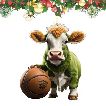 Акрилни висулки във формата на дърво, Плоски висулка във формата на крава на Коледа, Окачени Акрилни декорации във формата на Крава, За стени, врати, под формата на дърво