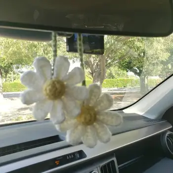 Аксесоари за окачване на автомобилни огледала с вафельным цвете Kawaii, Аксесоари за автомобилни огледала за обратно виждане с цветен модел, Аксесоари за автомобилни огледала с чар
