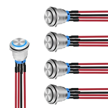 Аксесоари за тласък ключове 16 мм, 5 бр. с предварително свързани жгутом кабели 12V 24V Метални самоблокирующиеся led кръгли ключове