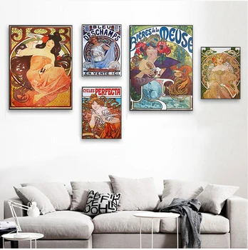 Алфонс Муха Художествени плакати и отпечатъци върху платно Реколта женски картини върху платно на стената Художествени картини за хол