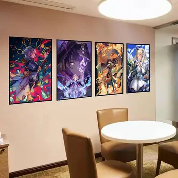 Аниме-плакат Genshin Impact, Самоклеящийся Художествен плакат, стикер от крафт-хартия в ретро стил, направи си САМ, стая, бар, Кафе, Реколта декоративна живопис