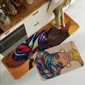 Африканска жена с корона; Етаж килим; Моющийся нескользящий разтегателен диван в хола; столове; мат; Кухненски нощни подложки