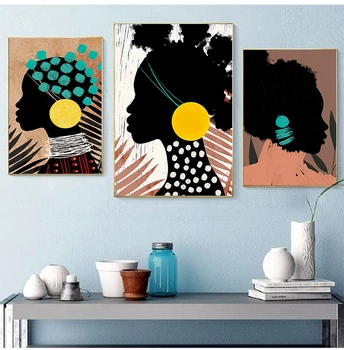 Африкански жени традиционния племе, живопис върху платно, абстрактен плакат с черна момиче, стенни художествена картина за вашия интериор-всекидневна, стенопис