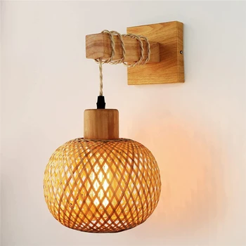 Бамбук, с монтиран на стената Лампа, Ръчно изработени Стенни осветителни Тела за Хол Спалня Коридор Отвора на вратата Lamparas De Pared Modermas Lampada Da Parete