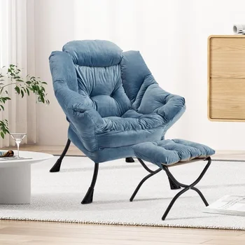 Бархатное модерно кресло за отдих със странично джоб, столове за мебели за хола, диван-стол с метална дограма за дома