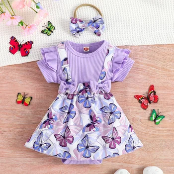 Бебешка рокля с къс ръкав 2023, пролетно-лятно нова рокля трапецовидна форма с принтом пеперуди за момичета
