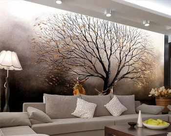 бейбехан Потребителски тапети 3d стенопис Европейското златното дърво петнист елен живопис с маслени бои на фона на тапети начало декор на 3d тапети