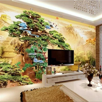 бейбехан Потребителски тапети 3d стенописи бутик дърворезба приветлив борова дворец на тапети и в китайски стил за дома тапети