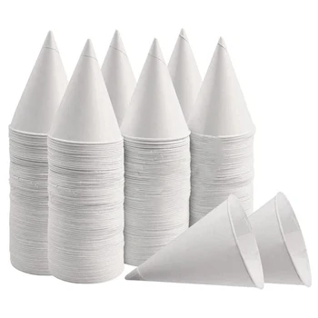 Бели хартиени чашки във формата на конус, Чаши във формата на снежен конус, Запечатани Картонени чаши във формата на конус с покритие за киша, Напукани лед, вода 200шт