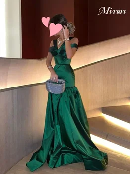 Блестяща рокля Елегантна Винтажное Просто зелена рокля трапецовидна форма с V-образно деколте и рюшами за тържествен повод, рокля за абитуриентски, Вечерни рокли за партита на поръчка