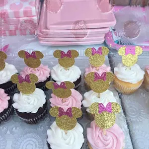Блестящи златни топперы за кифли Mini Mouse за рожден ден, сватба кръщене, детски душ, украса на торта за парти, понички