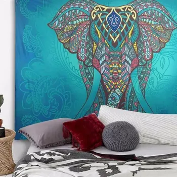 Бохемски гоблен под формата на Мандала и Слон, окачена на стената, подложка за пикник на плажа, Одеало, палатка за къмпинг, Спален подложка за пътуване.