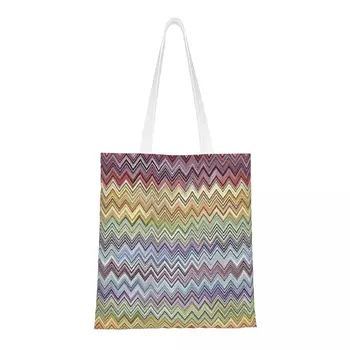 Бохо-шик, Модерен зиг-заг хранителни стоки мъкна чанти за пазаруване, геометрична многоцветен холщовая чанта за пазаруване, чанта през рамо, чантата е с голям капацитет