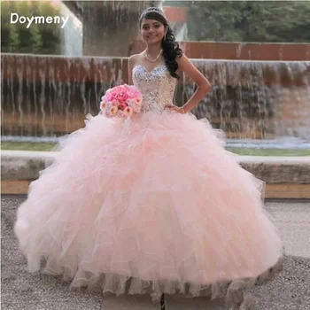 Буйни рокли Doymeny с волани и кристали във формата на сърце, бална рокля с дължина до пода рокля Sweet 16 vestidos de 15 quinceañera
