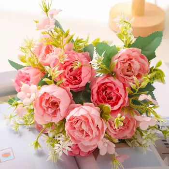Букет божури от изкуствени цветя, 2 бр. Малък букет божури за домашен интериор, Имитация на цветя, Арт интериор от изкуствени цветя