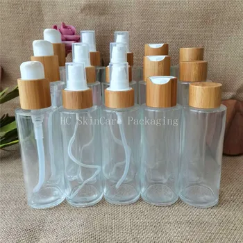Бутилка лосион от прозрачно стъкло 30 мл 50 мл 100 мл 120 мл 150 мл бутилка от прозрачно стъкло, изработени от бамбук празни бутилки козметични контейнери в насипно състояние