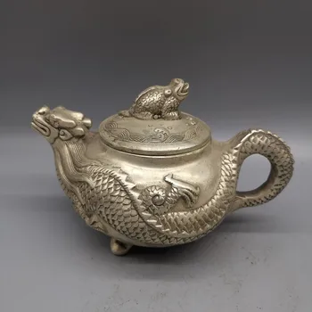 Бял Мед Китайска Резба Месинг Чайник с Дракон Метални Изделия Декорация на дома