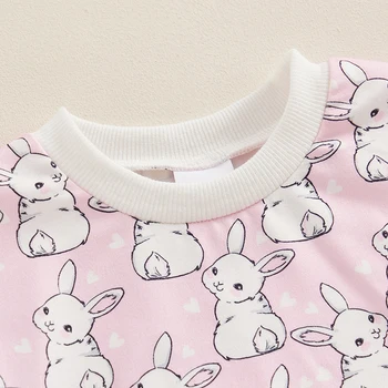 Великден дрешки за новородени момичета и момчета, тениска с сладък заек, гащеризон, голям размер, боди с къс ръкав и цветна принтом